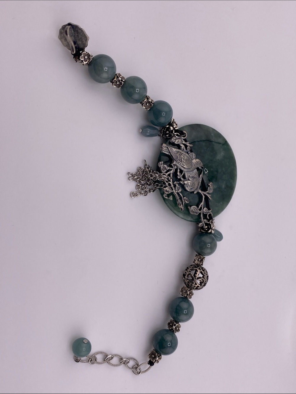 Authentic Blue Water Jadeite Tibetan Silver Charm Bracelet